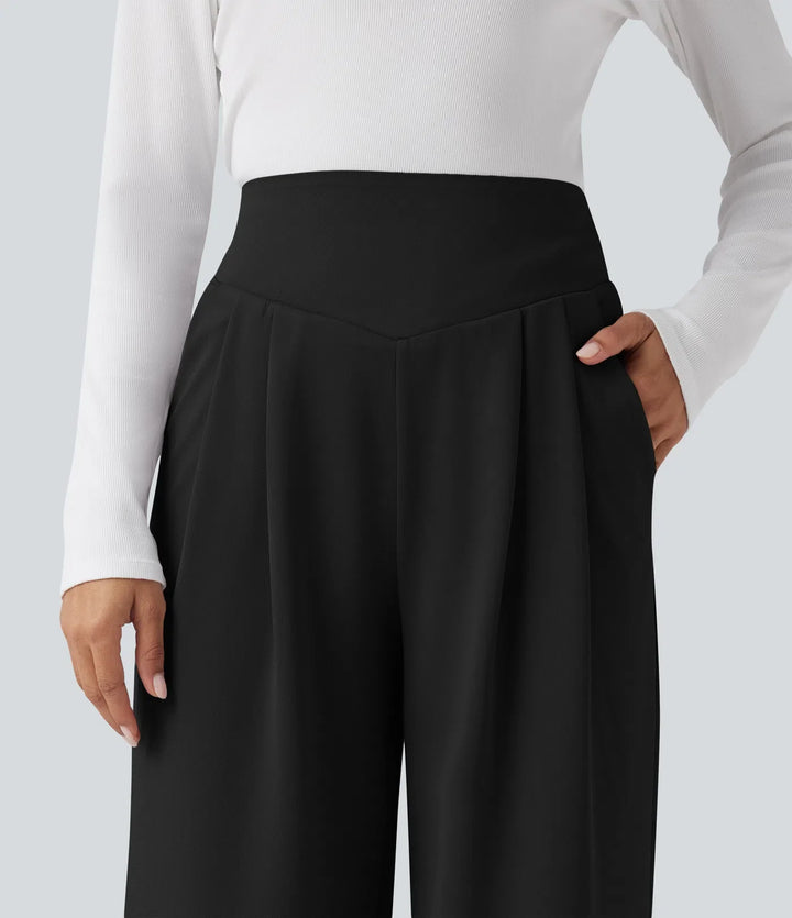 Halara Flex med hög midja och magkontroll crêpe för arbete raka ben byxor med fickor