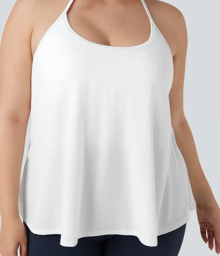 Plusstorlek SoftlyZero Airy halterneck draperad InstantCool sporttopp för yoga
