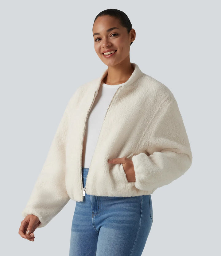 Dragkedjegylf vardaglig sherpajacka med fickor