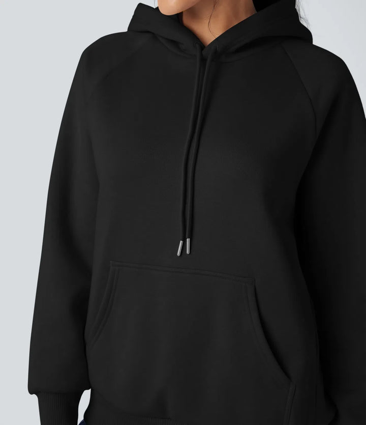 Med huva dragsko långärmad fleece vardaglig bomull sweatshirt med fickor