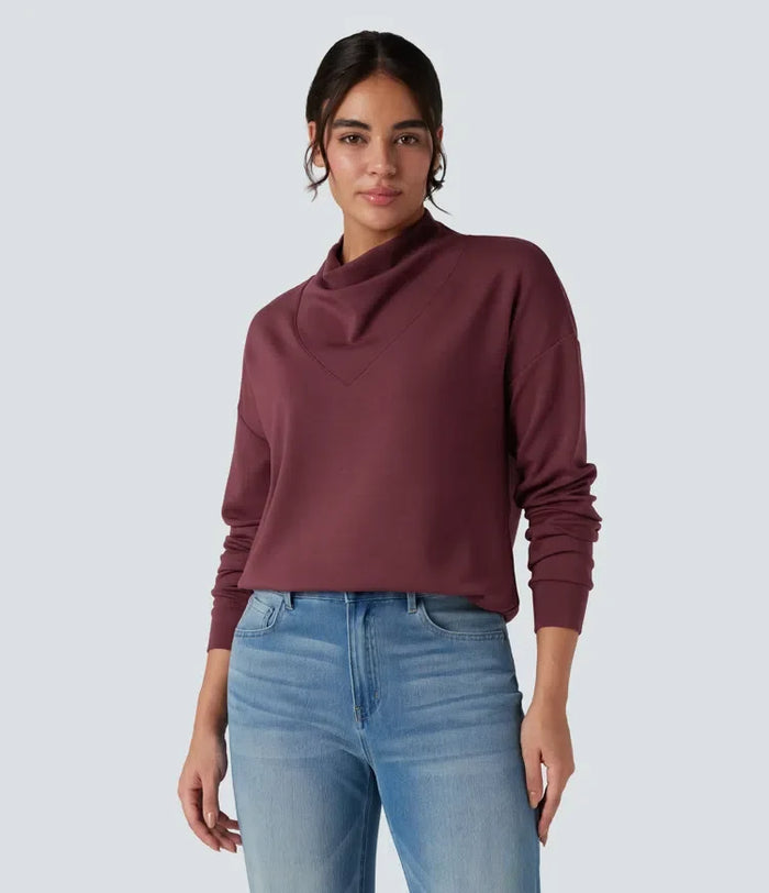 SpacerTek draperad hals långärmad vardaglig sweatshirt