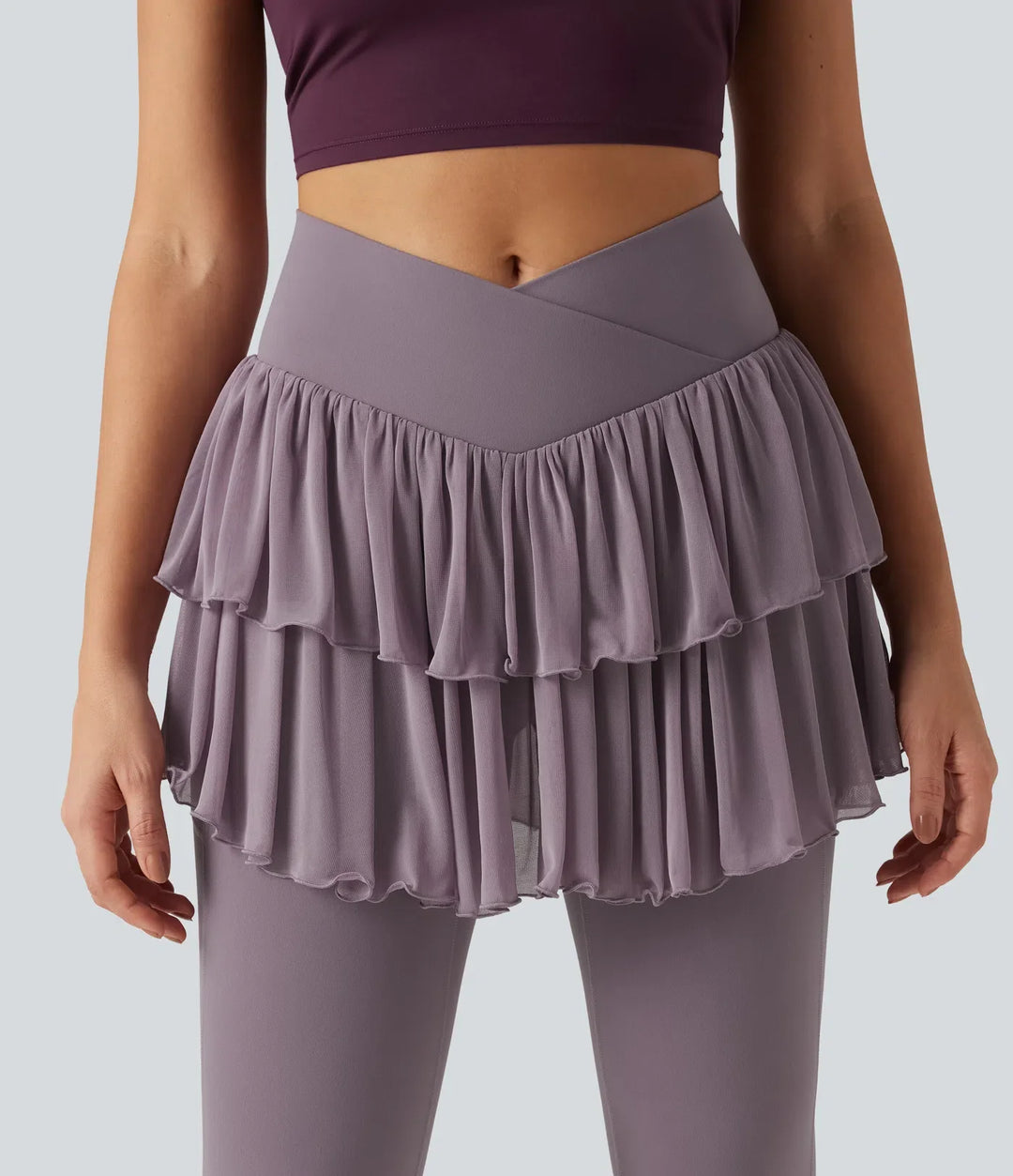 Softlyzero med hög midja omlott kontrastmesh träning leggings med kjol med fickor