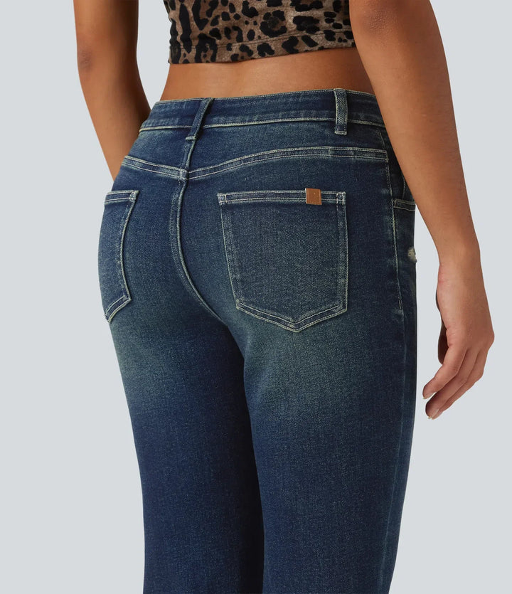 Låg midja bootcut vardaglig bomull jeans med fickor