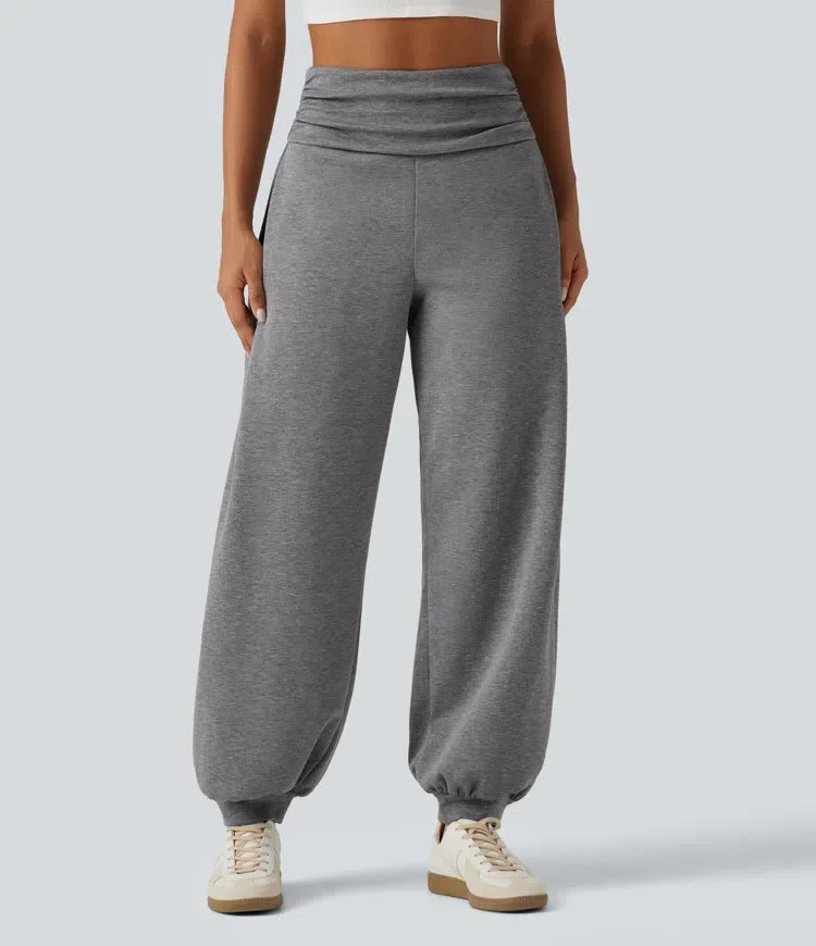 Med hög midja rynklad ballongmodell för vardag joggingbyxor med fickor