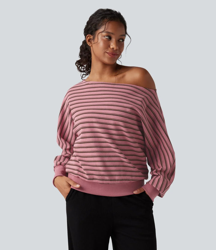 Bara axlar långärmad ränder avslappnad vardaglig sweatshirt