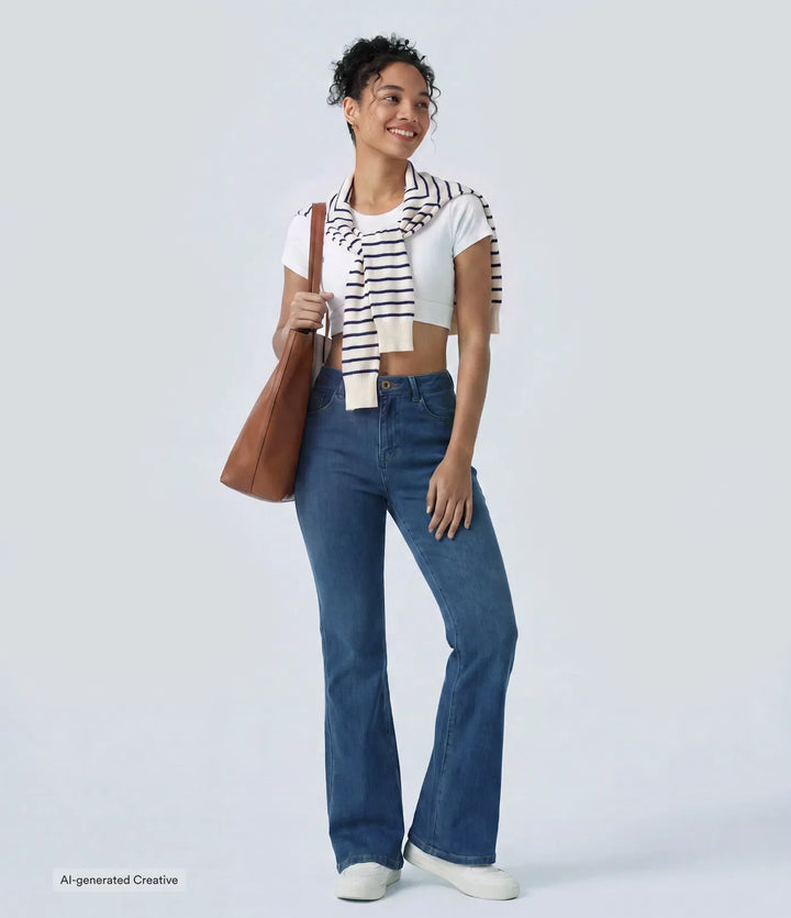 Halara Flex med medelhög midja fickor för vardag bootcut jeans