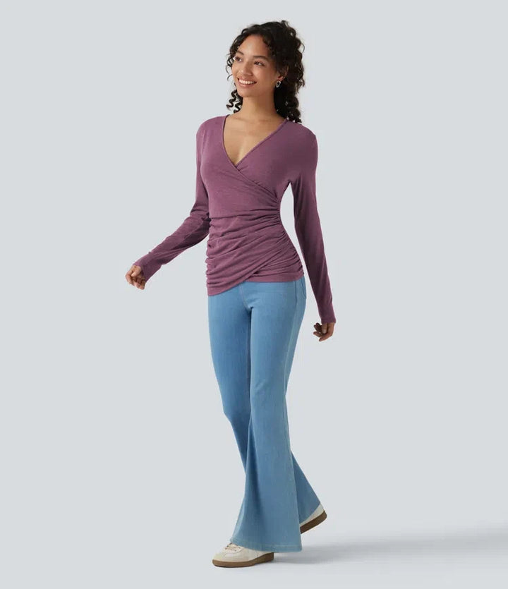 V-ringad långärmad rynkat vardagstopp