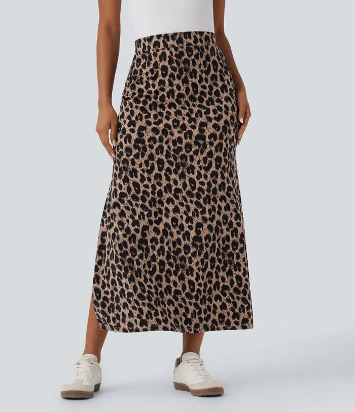 Halara UltraSculpt leopardmönstrad med hög midja slits maxi vardagskjol