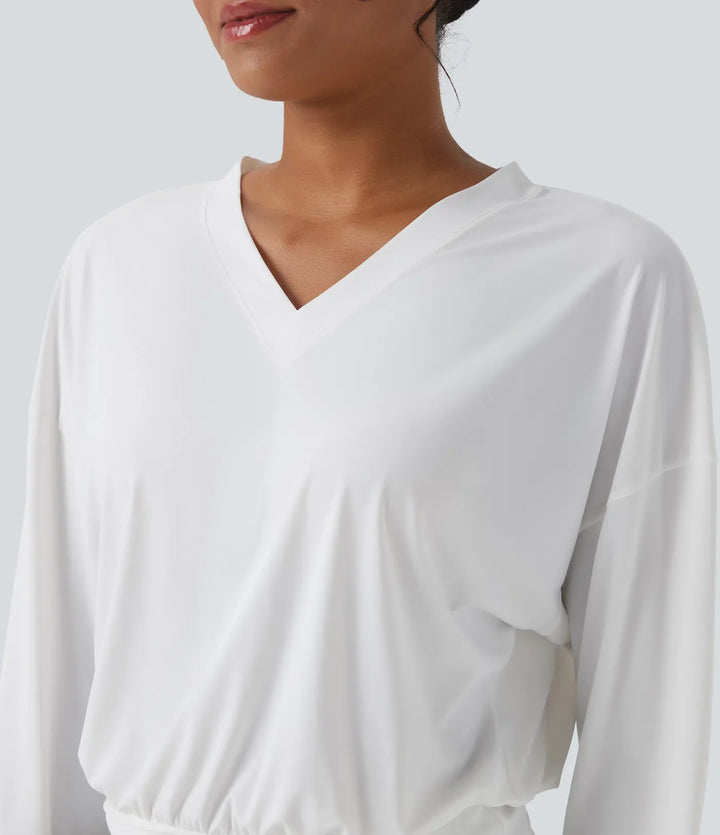 V-ringad oversized snabbtorkande yogasporttopp