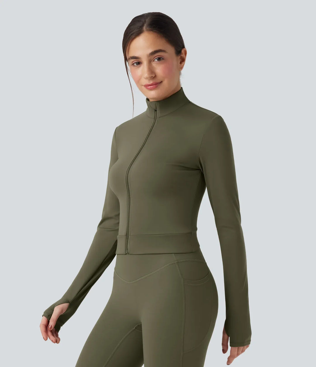 SoftlyZero mjuk plysch ståkrage långärmad tumhål crossover rygg yoga Jackets