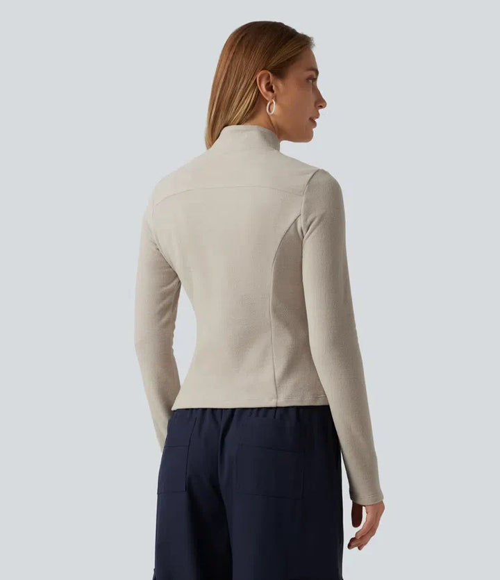 Ståkrage långärmad fleece vardaglig jacka med fickor