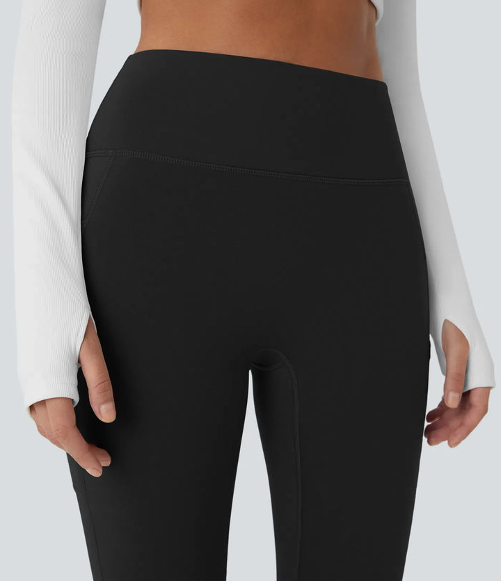 SoftlyZero mjuk plysch värmande högmidjad dubbla fickor 7/8 yogaleggings