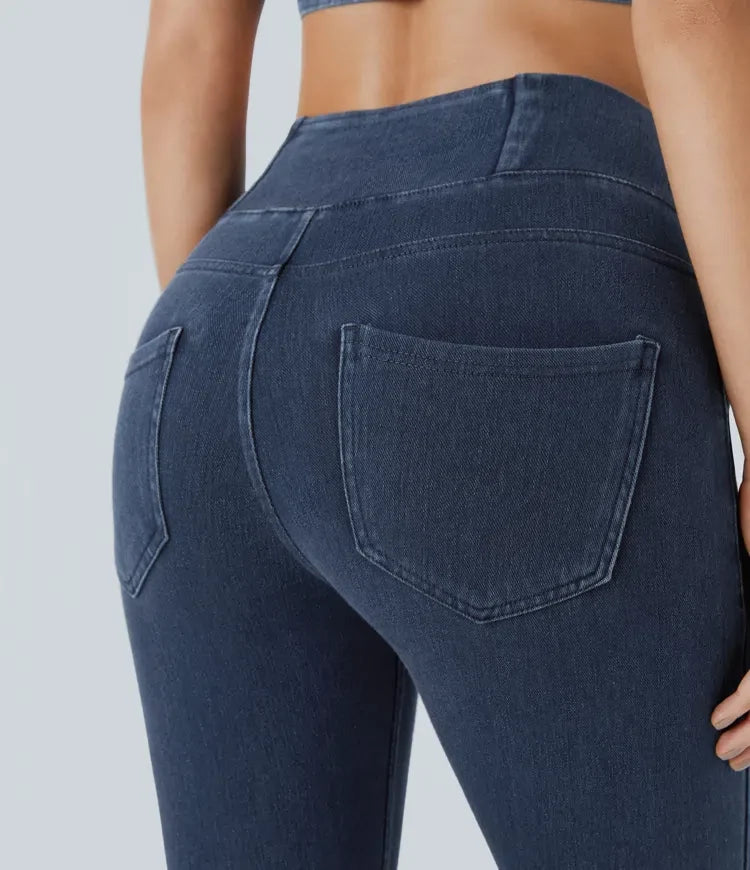 Halara Flex med hög midja, omlottmidja och fickor denim leggings för arbete