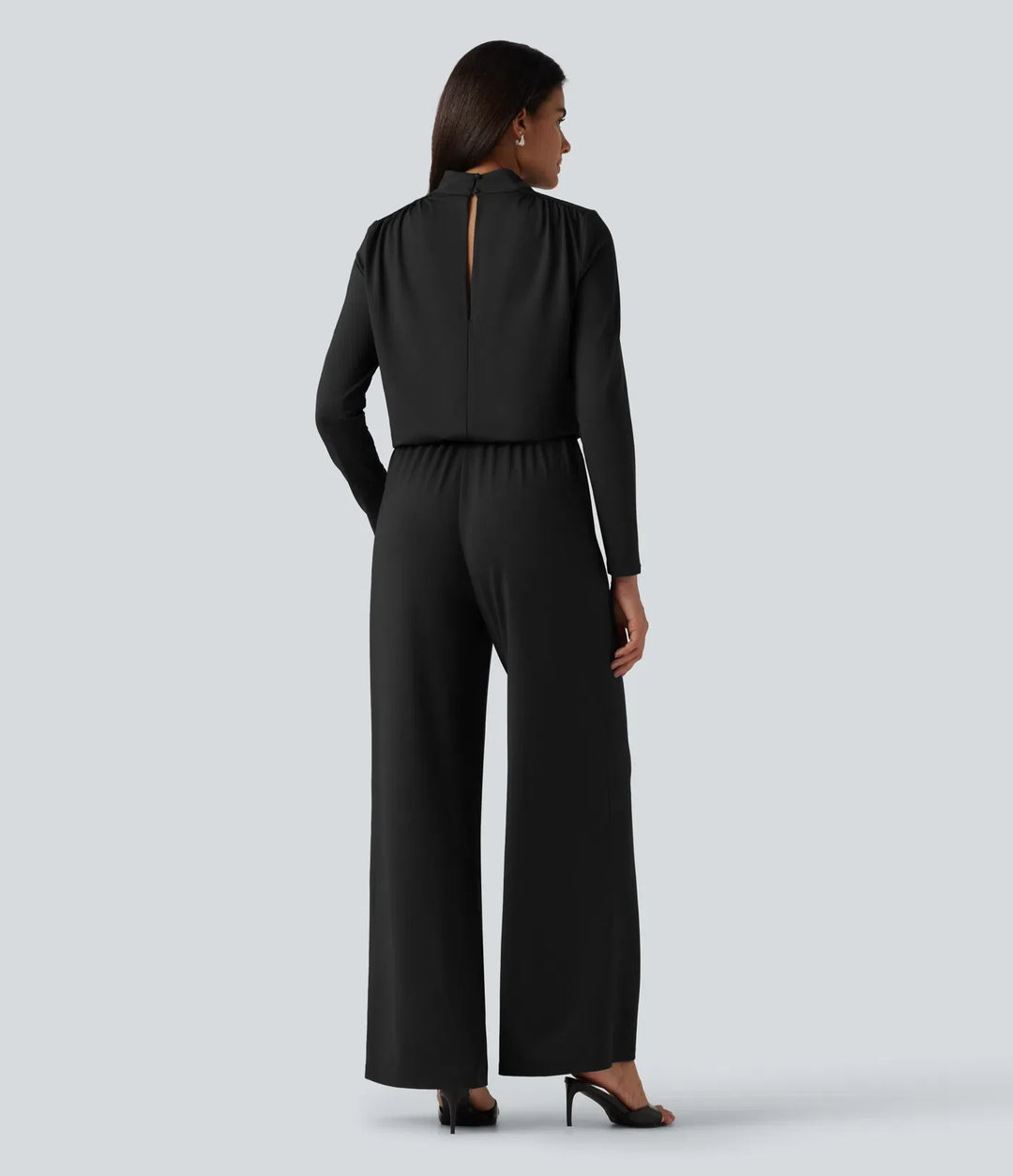 Ståkrage långärmad raka ben jumpsuit med fickor-Easy Peezy Edition