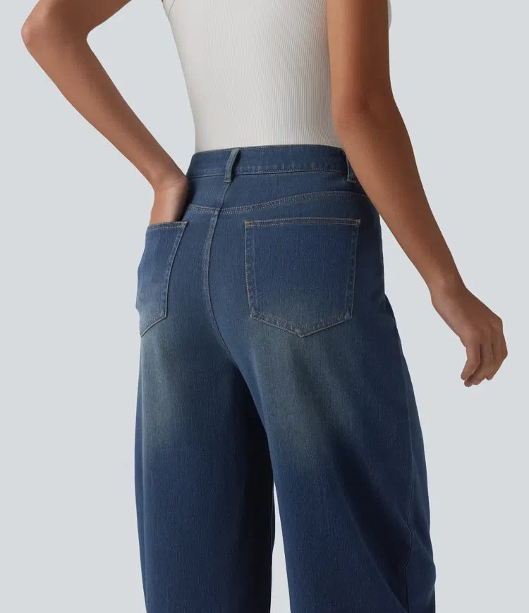 Halara Flex med medelhög midja ballongformade ben vardagsjeans med fickor