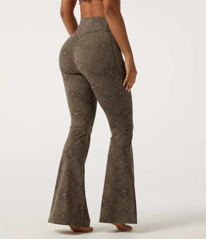Lyckera UltraSculpt högmidjad magkontroll rumplyftande kontrastspets utsvängd yogaleggings med fickor
