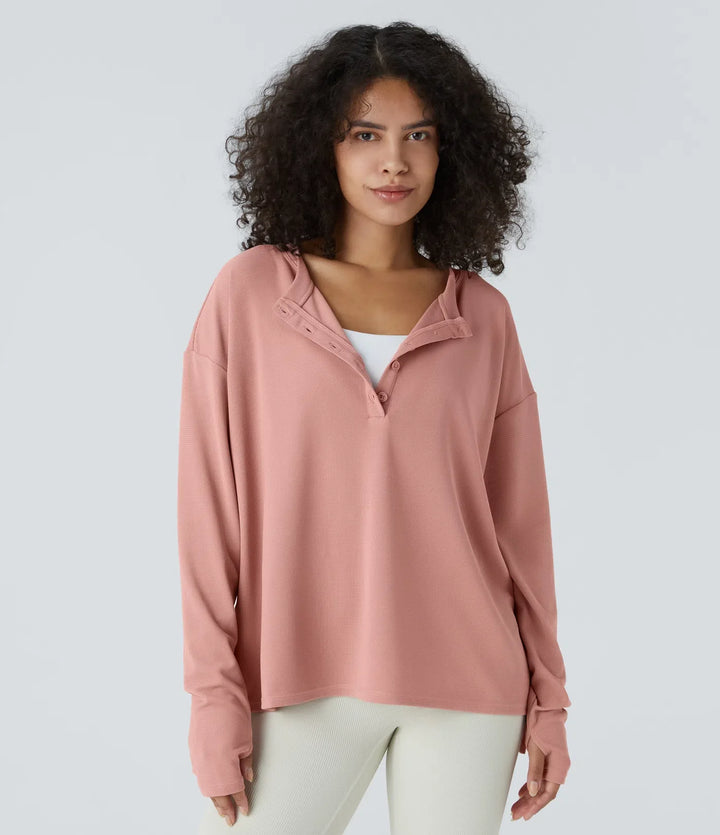 Front tumhål våffelstruktur vardaglig sweatshirt