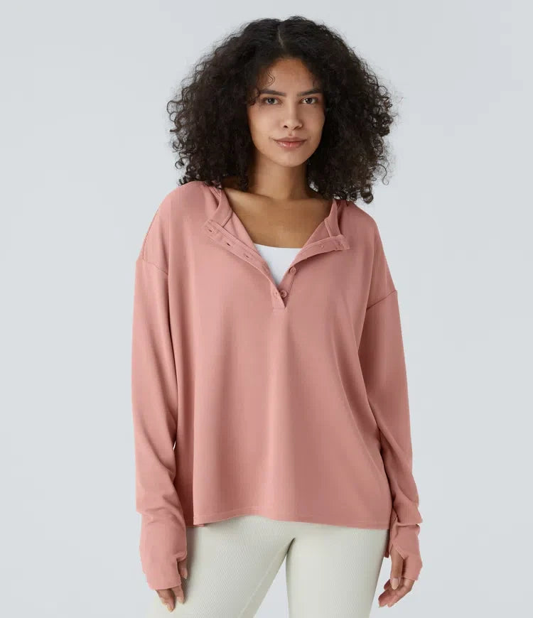 Front tumhål våffelstruktur vardaglig sweatshirt