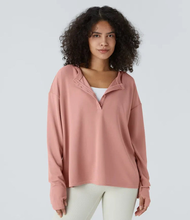 Front tumhål våffelstruktur vardaglig sweatshirt