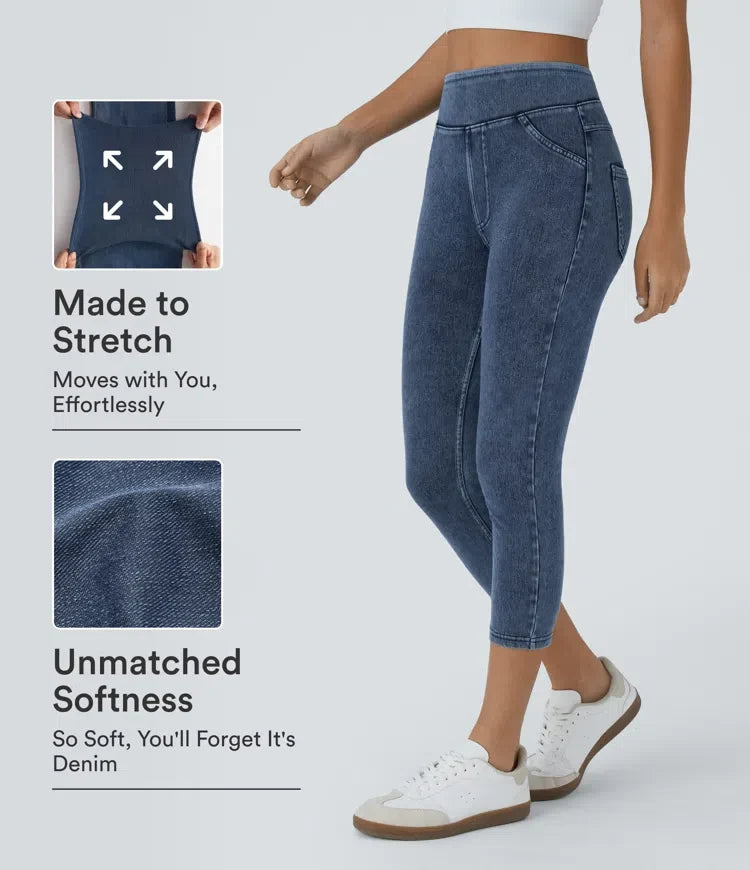 Halara Flex med hög midja och ficka denim capri vardagsleggings