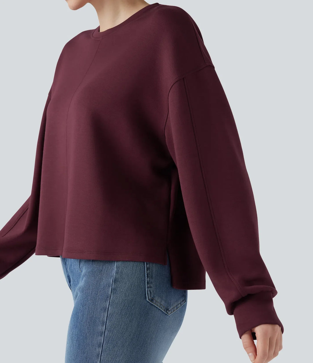 Rund hals långärmad hög-låg vardaglig sweatshirt