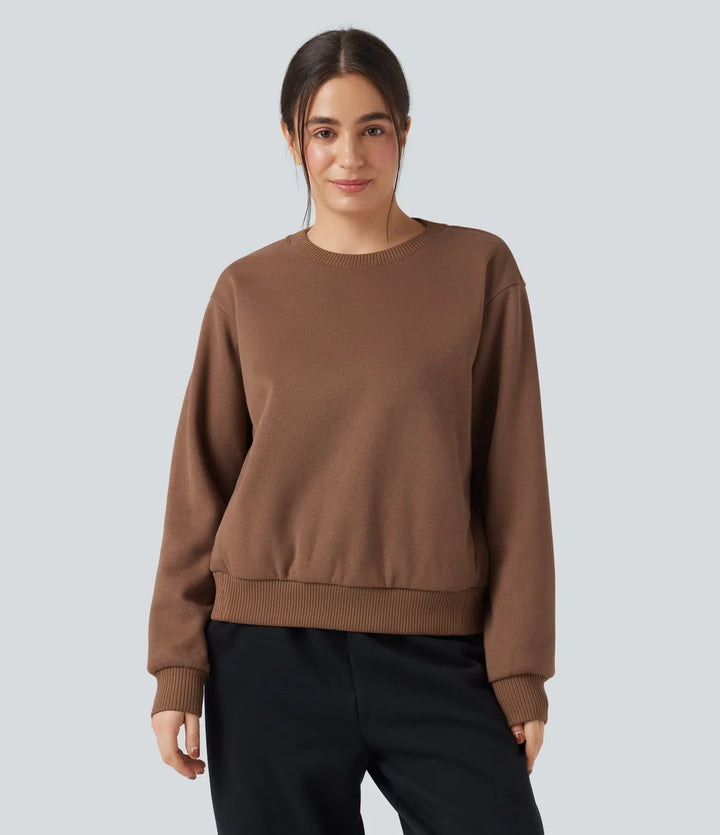 Rund hals långärmad fleece vardaglig bomull sweatshirt med fickor