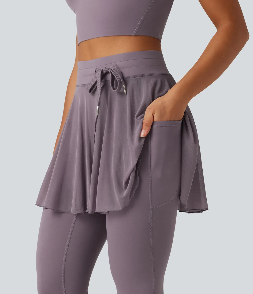 SoftlyZero högmidjad dragsko mesh dansleggings med kjol med fickor