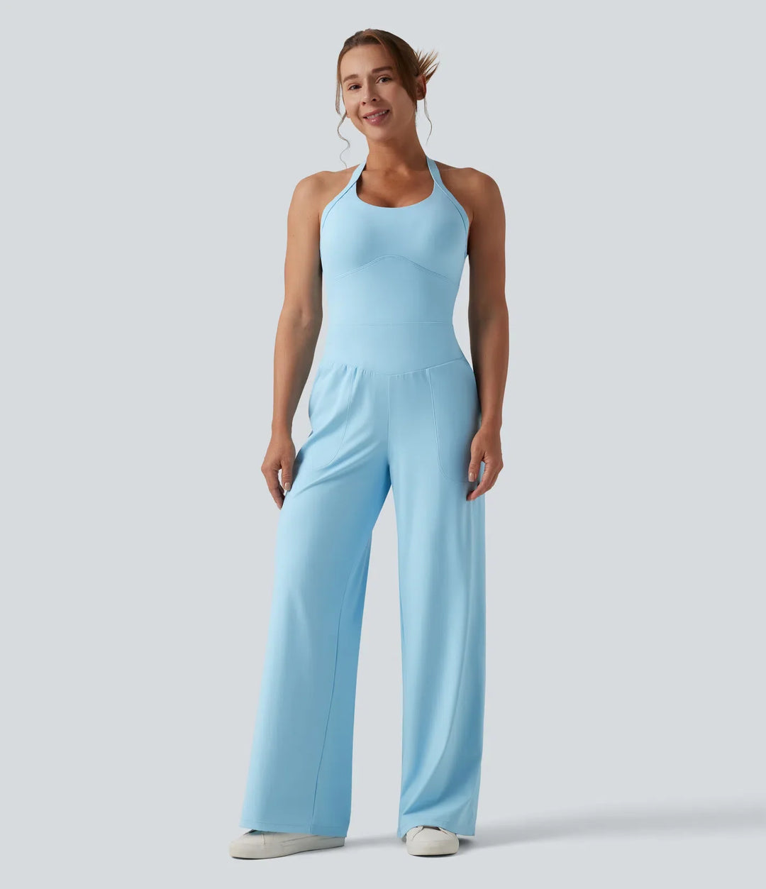 SoftlyZero luftig halterneck InstantCool vardaglig jumpsuit med fickor-Easy Peezy Edition
