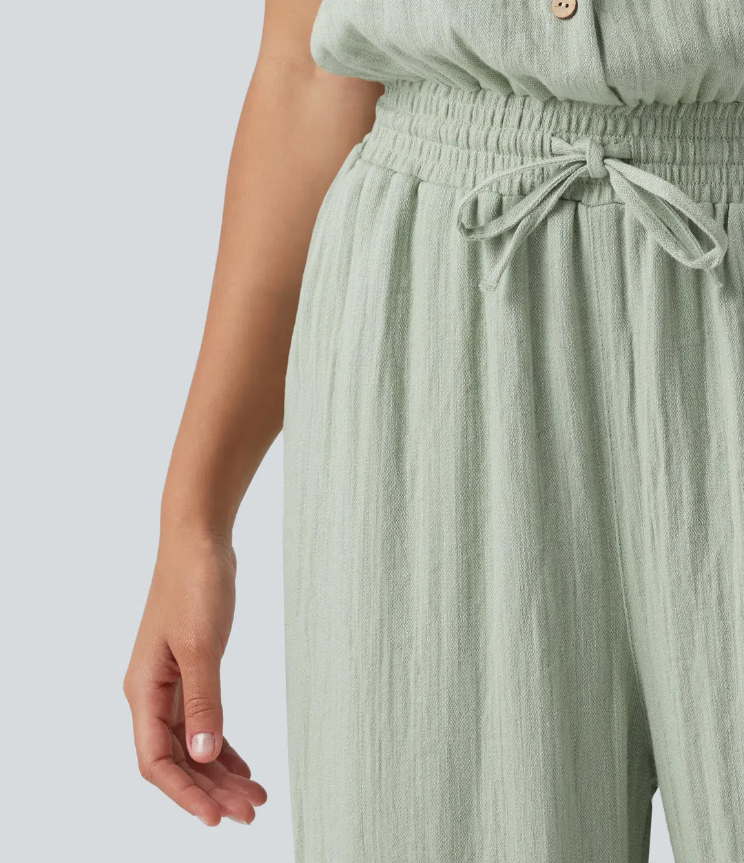 Kortärmad dragsko baggy vardaglig linnekänsla jumpsuit med fickor