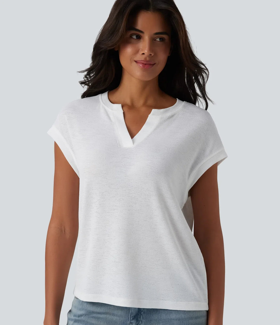 Halvtransparent med slag kortärmad T-shirt för vardag