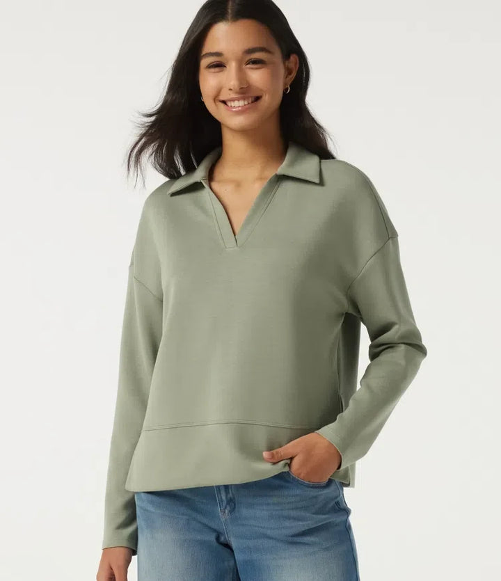 SpacerTek slagkrage långärmad slits fåll vardaglig sweatshirt