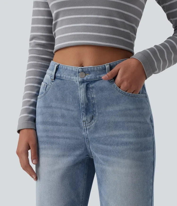 Halara Flex med medelhög midja tvättad för vardag utsvängd jeans med fickor