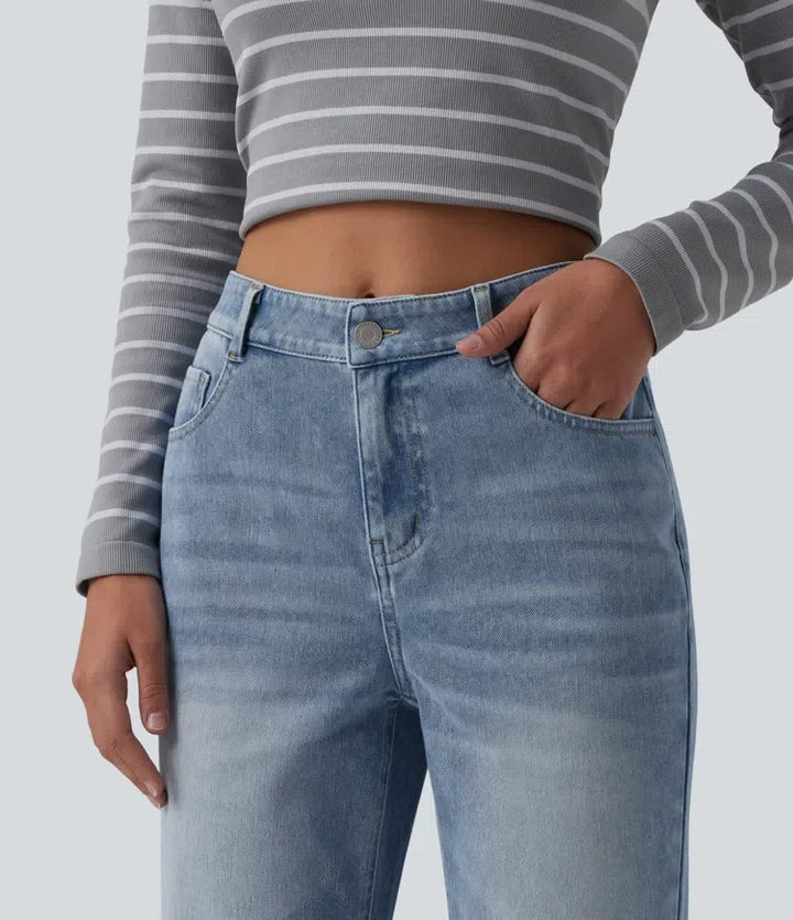 Halara Flex med medelhög midja tvättad för vardag utsvängd jeans med fickor