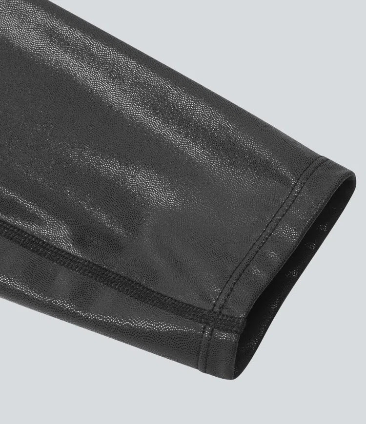 SoftlyZero konstläder omlottmodell med ficka folietryck stretchig vardagsleggings