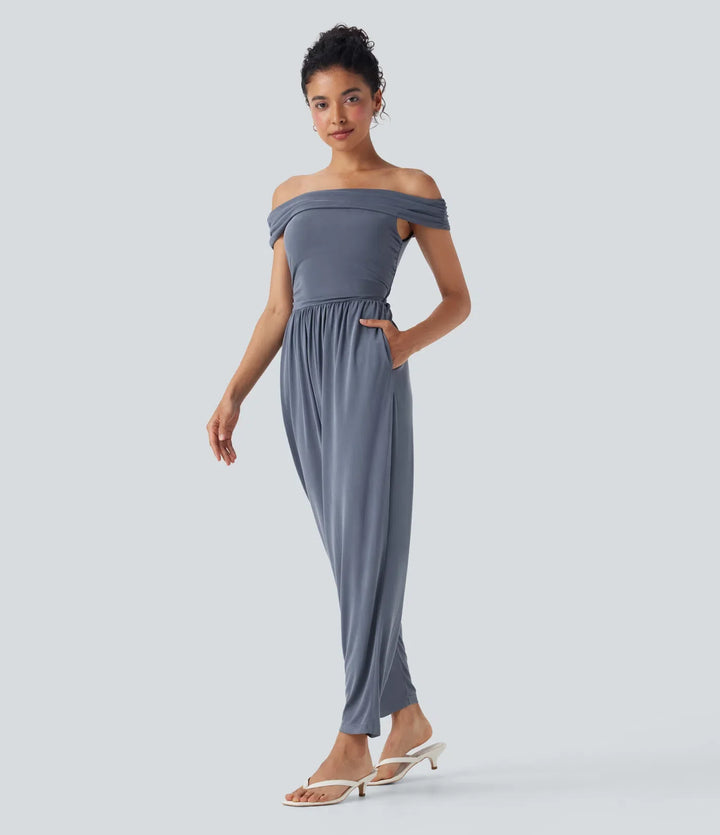 Bara axlar rygg dragkedja vardaglig jumpsuit med fickor-Easy Peezy