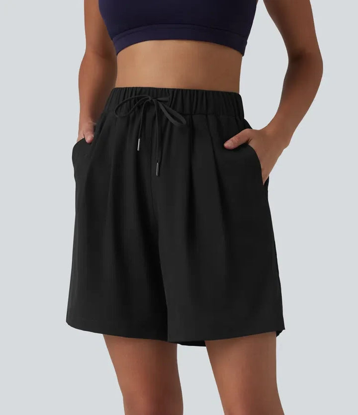 Med hög midja resårmidja dragsko plisserad yogashorts 7&