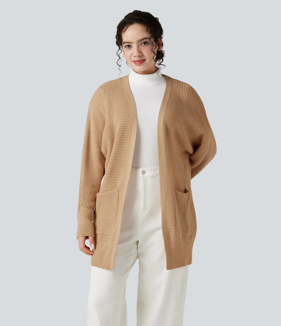 Långärmad vardaglig cardigan med fickor