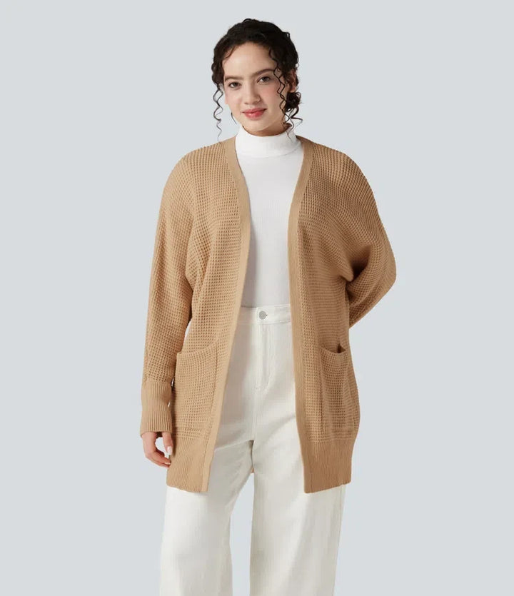 Långärmad vardaglig cardigan med fickor