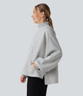 Halvpolo långärmad hög-låg vardaglig sweatshirt med ficka