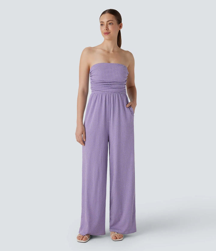 Justerbar och avtagbar rem rynkat ficka rutig vardaglig jumpsuit