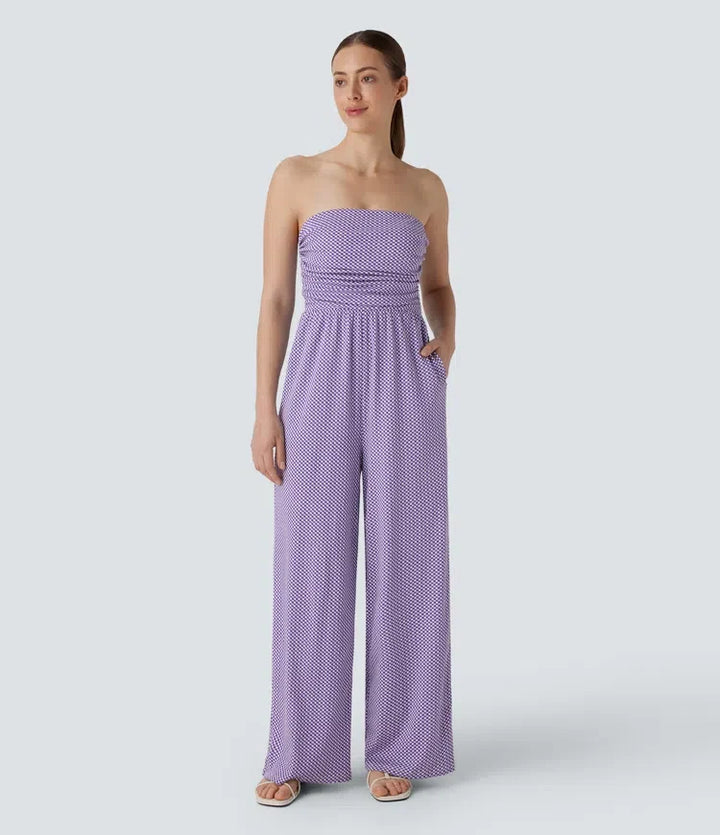 Justerbar och avtagbar rem rynkat ficka rutig vardaglig jumpsuit