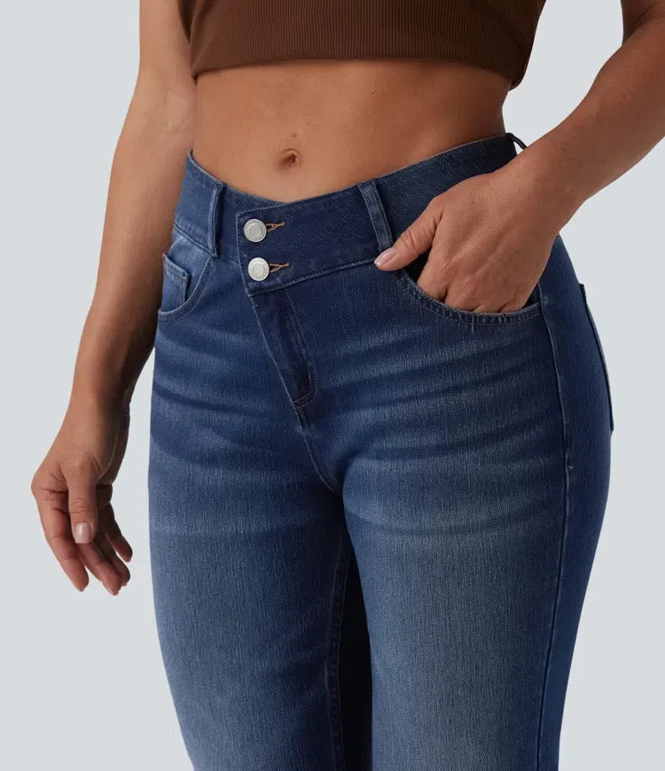 Halara Flex asymmetrisk med medelhög midja för vardag utsvängd jeans med fickor