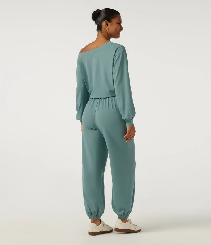 Enaxlad långärmad dragsko vardaglig jumpsuit med fickor - Easy Peezy Edition