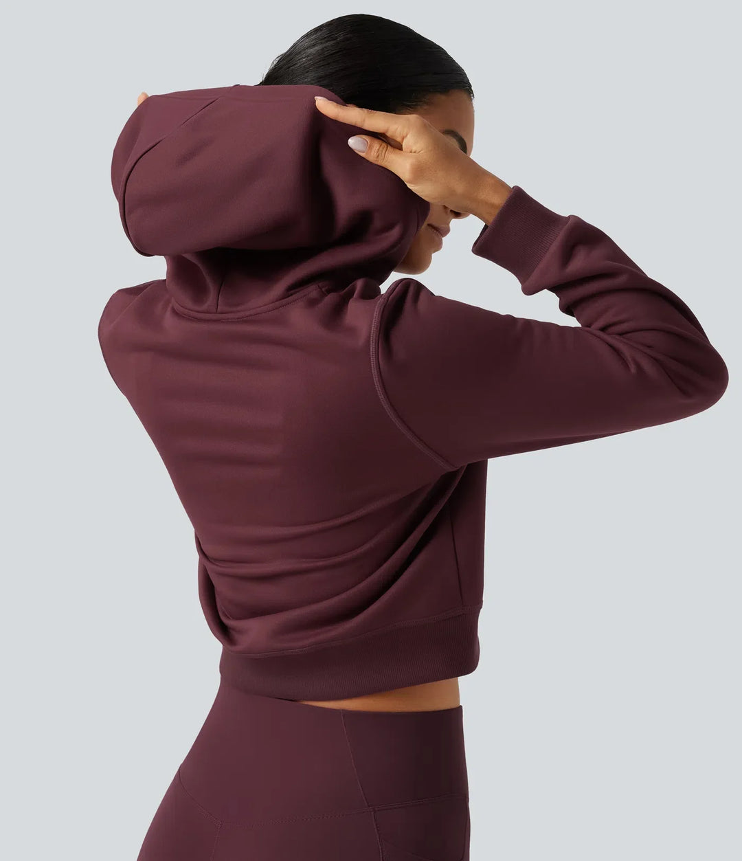 Med huva långärmad fleece träning sweatshirt med fickor