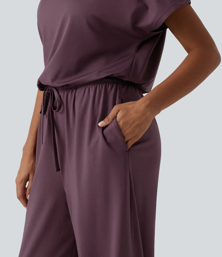 Enaxlad dragsko inbyggd BH vardaglig jumpsuit med fickor-Easy Peezy Edition