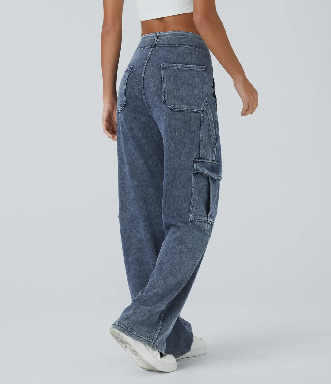 Lyckera Flex medelhög midja fickor raka ben vardaglig cargo jeans