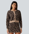 Rund hals långärmad leopardmönster vardaglig cardigan