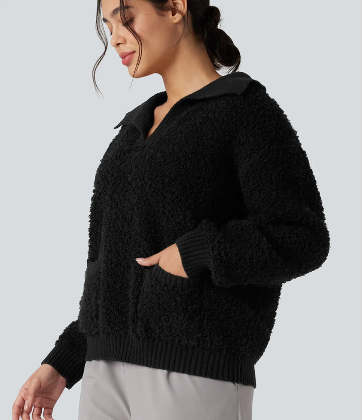 Slagkrage raglan långärmad arbetströja med fickor