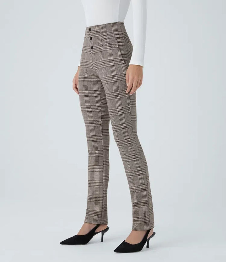 Lyckera Flex högmidjad hundtandsrutig skinny arbetsbyxor med fickor