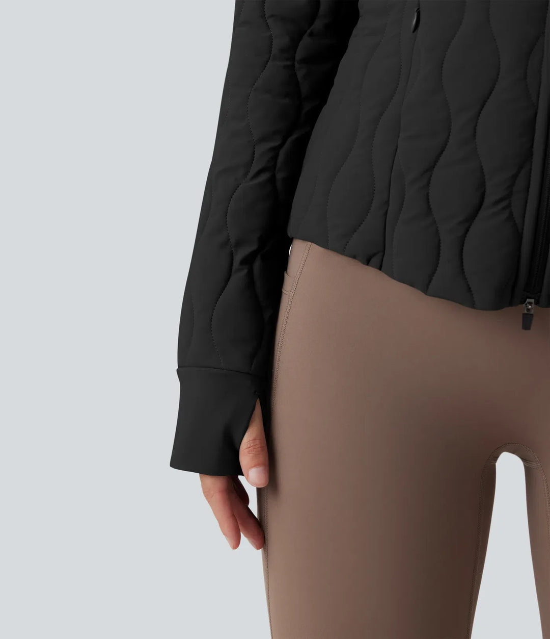 PuffFlex hög hals tumhål stretchig träning vadderad jacka med fickor-packbar hals Pillow